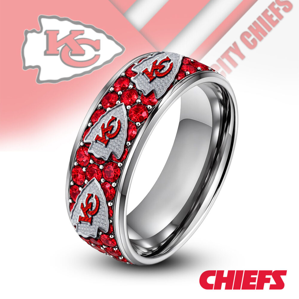 Kansas City Chiefs | Silver Tungsten Bling Rhinestone Ring TD
