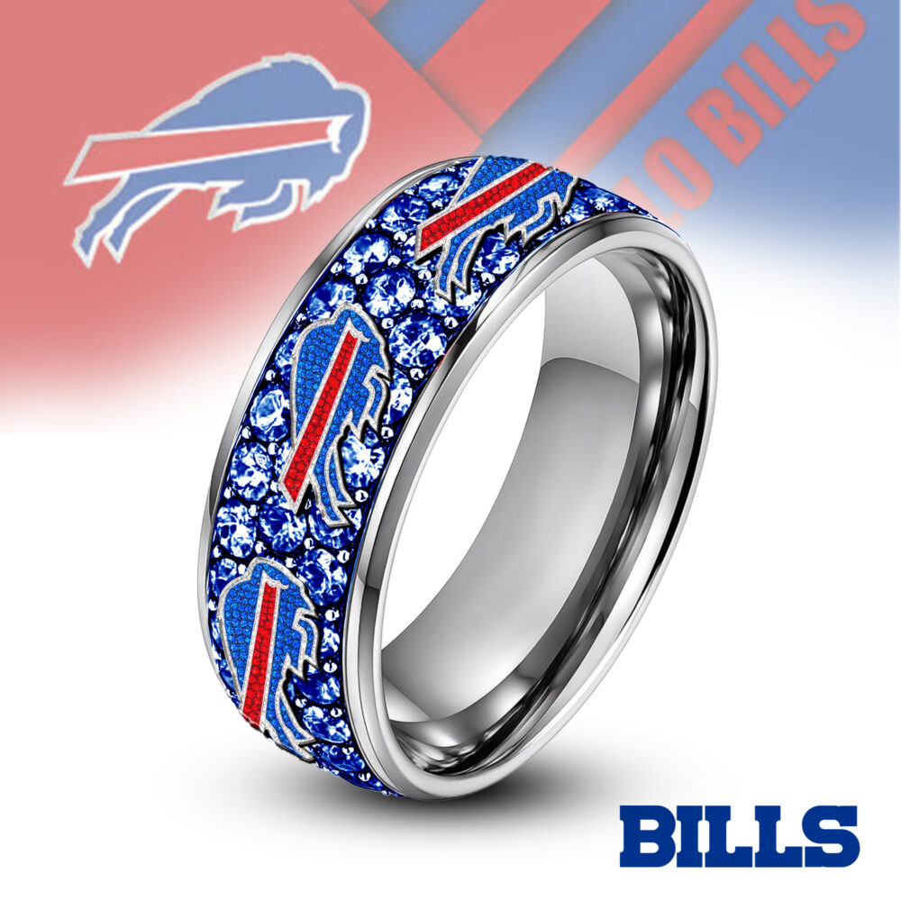 Buffalo Bills | Silver Tungsten Bling Rhinestone Ring TD