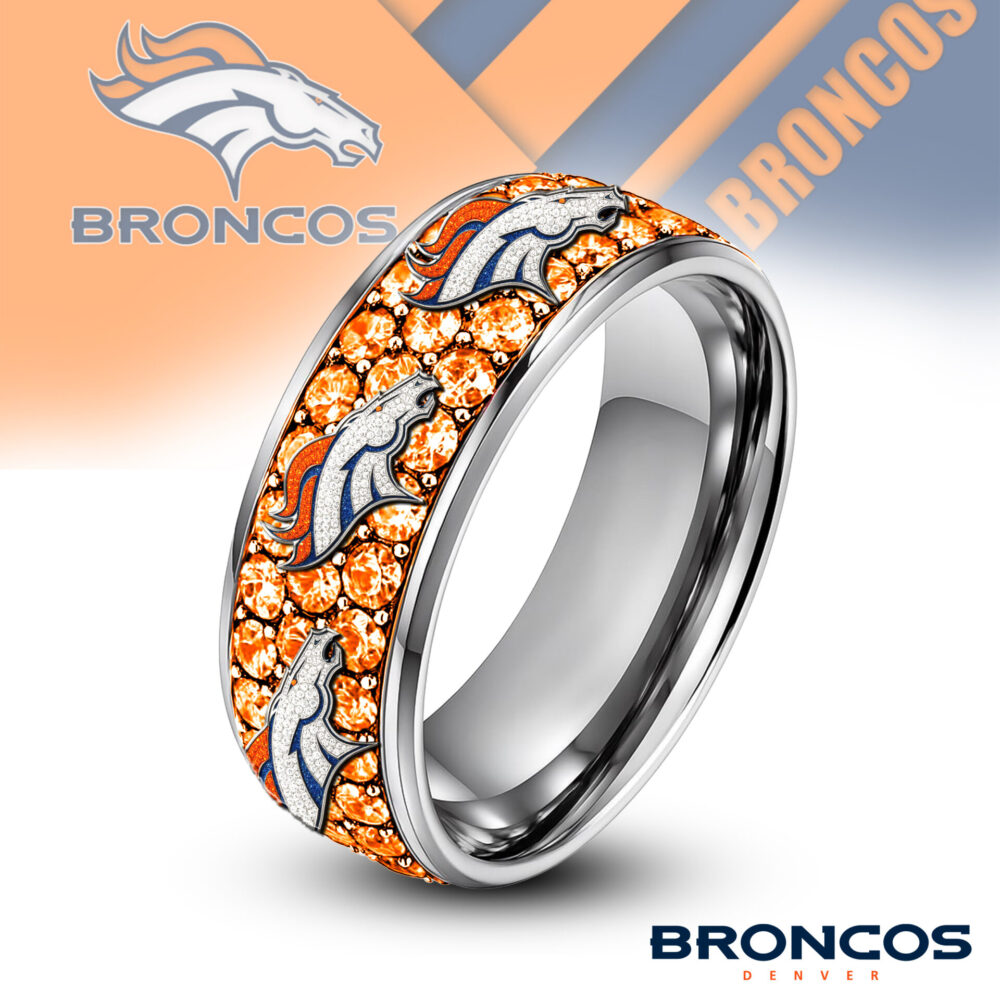 Denver Broncos | Silver Tungsten Bling Rhinestone Ring TD