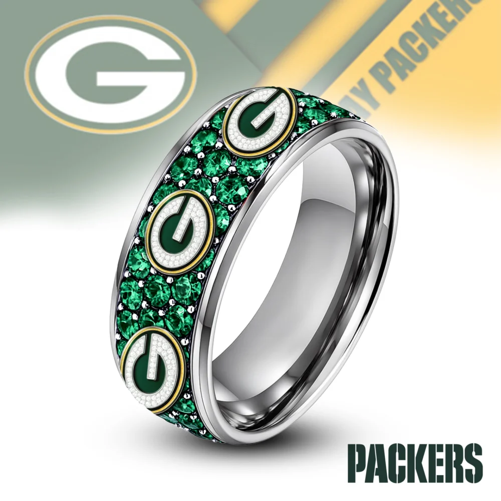 Green Bay Packers | Silver Tungsten Bling Rhinestone Ring TD