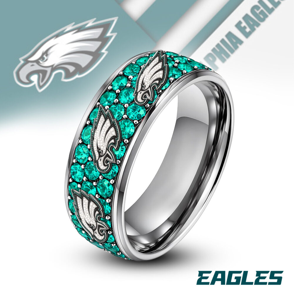 Philadelphia Eagles | Silver Tungsten Bling Rhinestone Ring TD
