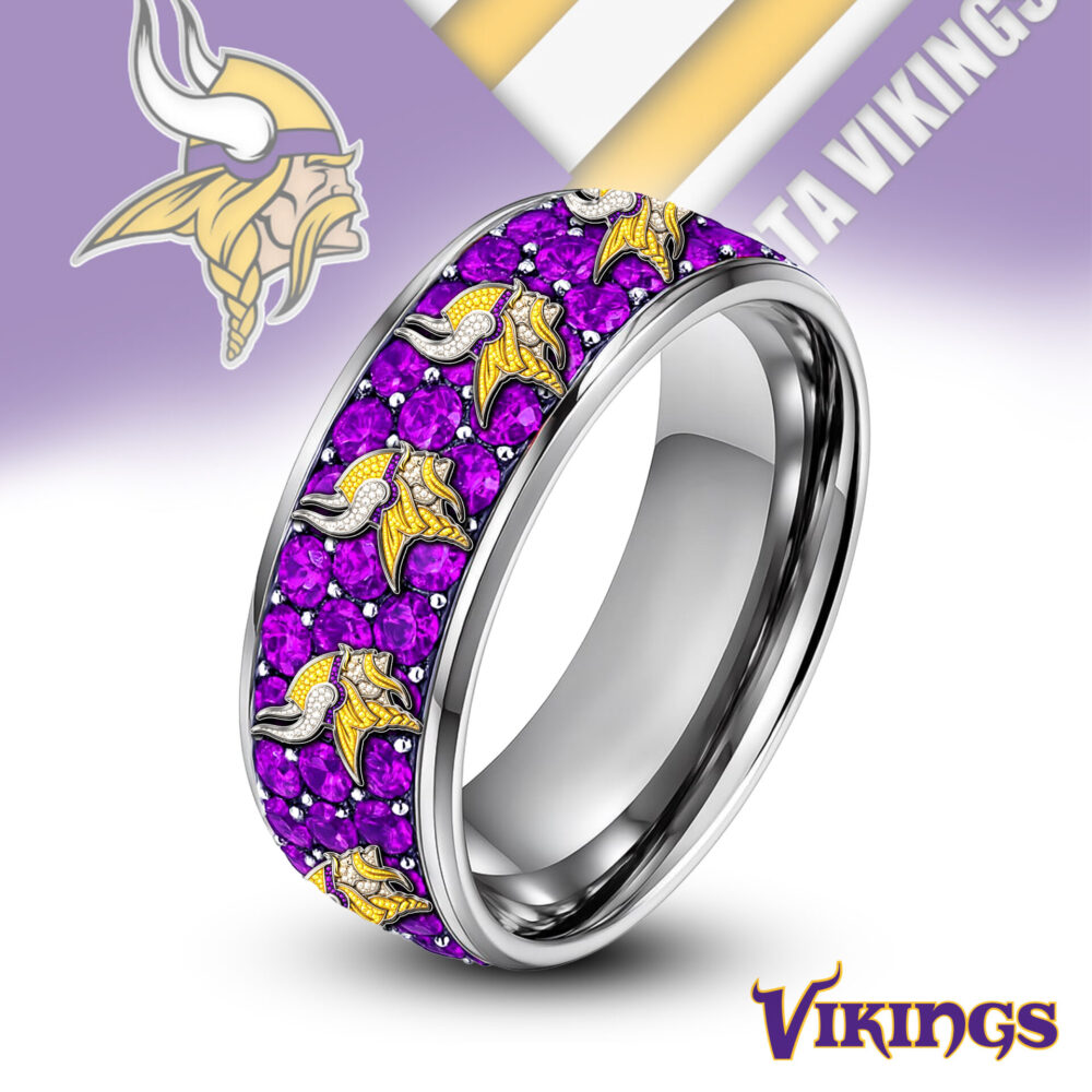 Minnesota Vikings | Silver Tungsten Bling Rhinestone Ring TD