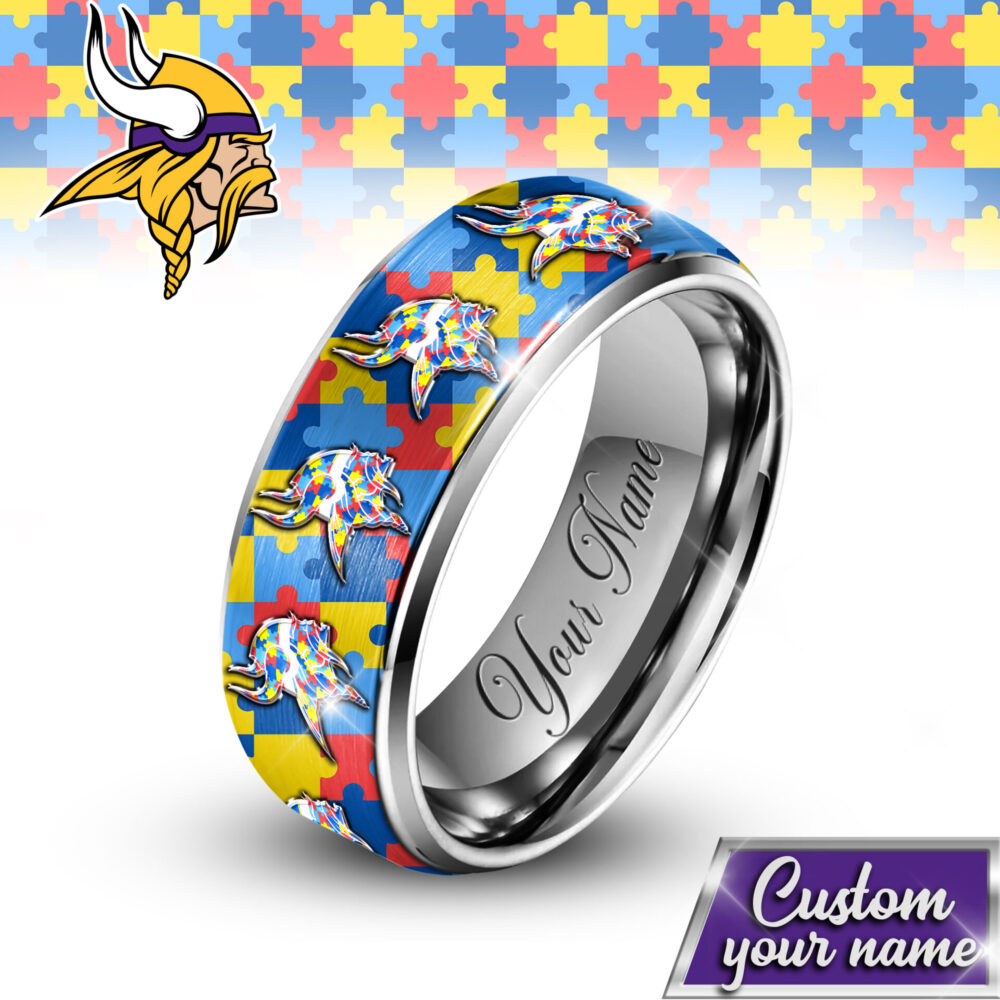 Minnesota Vikings | NFL x Autism Silver Tungsten Ring TD