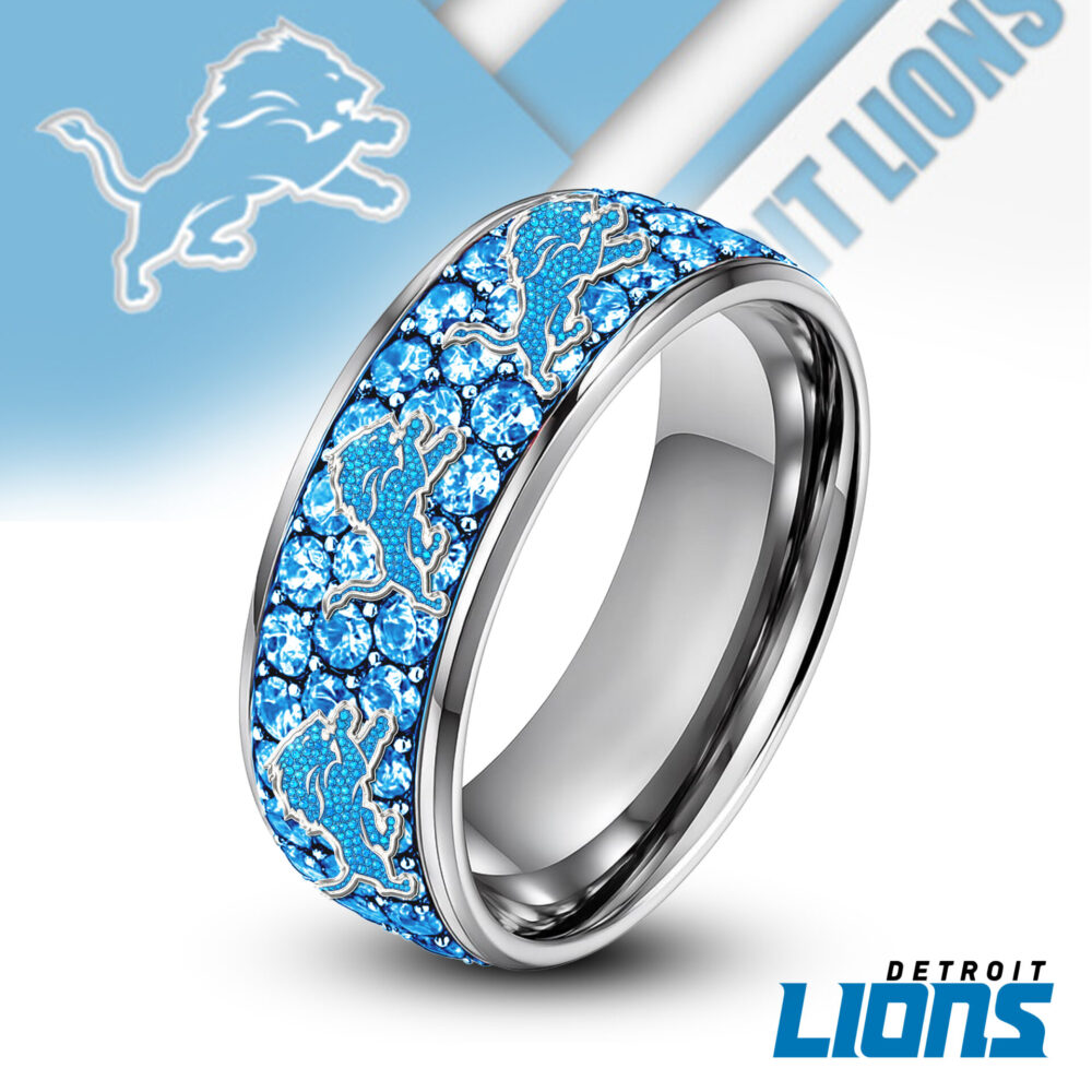 Detroit Lions | Silver Tungsten Bling Rhinestone Ring TD