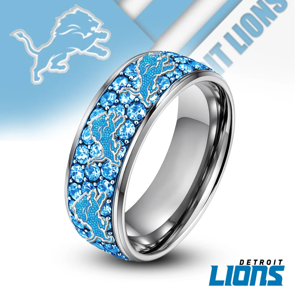 Detroit Lions | Silver Tungsten Bling Rhinestone Ring TD