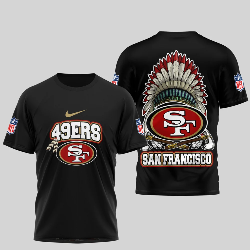 San Francisco 49ers | Premium Native American Leather 3D Shirt TD - Black, 2XL