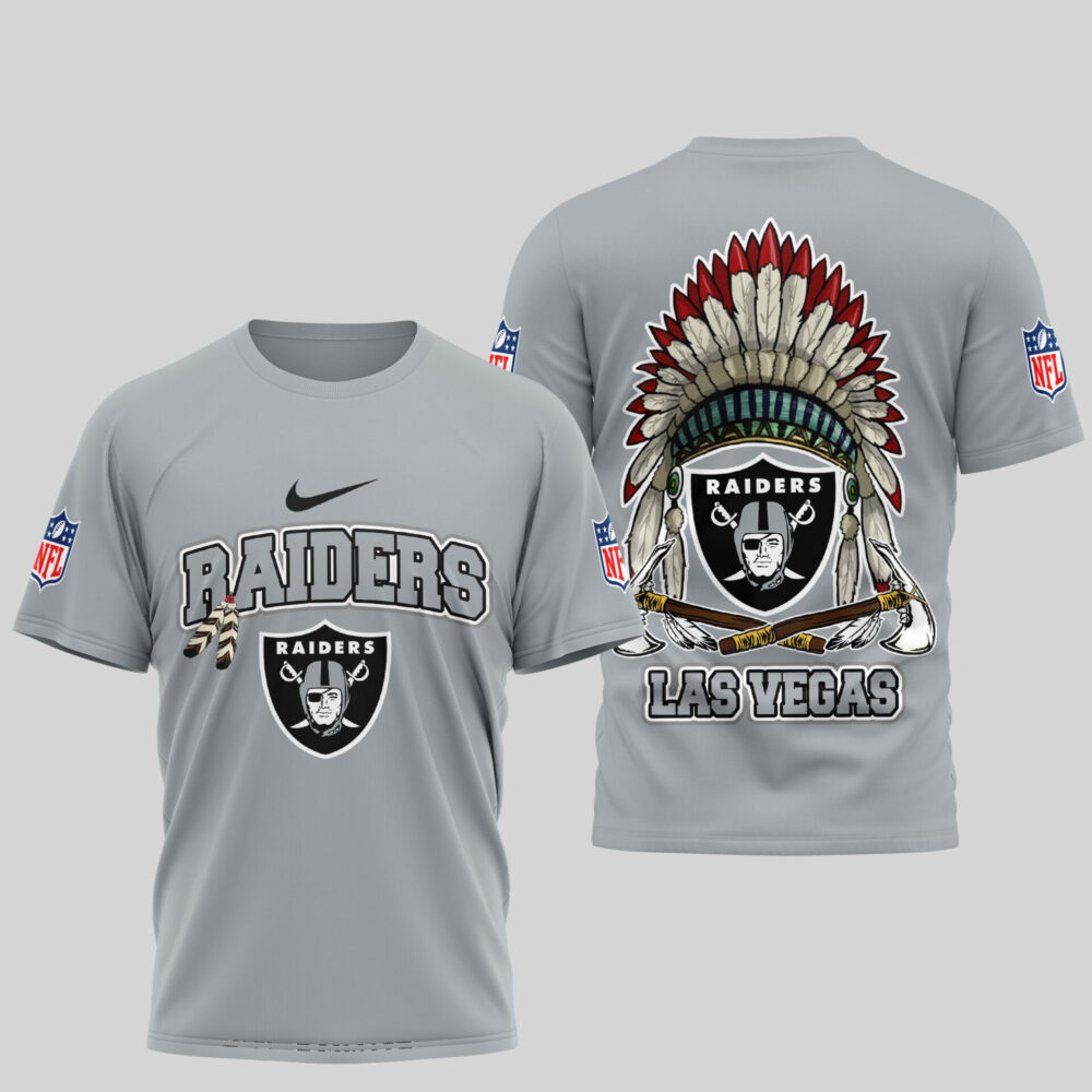 Las Vegas Raiders | Premium Native American Leather 3D Shirt TD - Gray, L