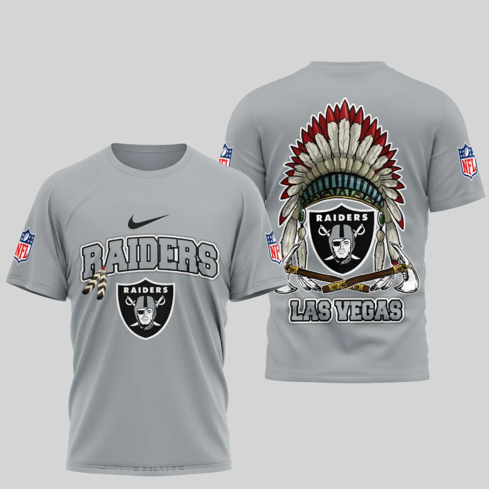 Las Vegas Raiders | Premium Native American Leather 3D Shirt TD - Gray, M