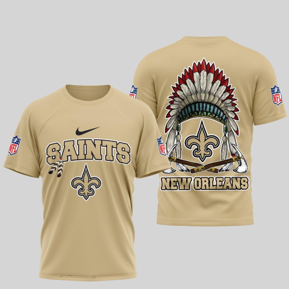 New Orleans Saints | Premium Native American Leather 3D Shirt TD - Old Gold, 4XL