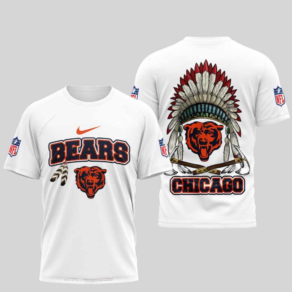 Chicago Bears | Premium Native American Leather 3D Shirt TD - White, M