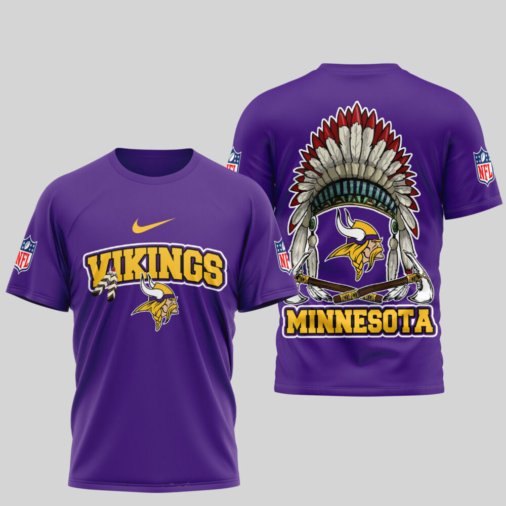 Minnesota Vikings | Premium Native American Leather 3D Shirt TD - Purple, L