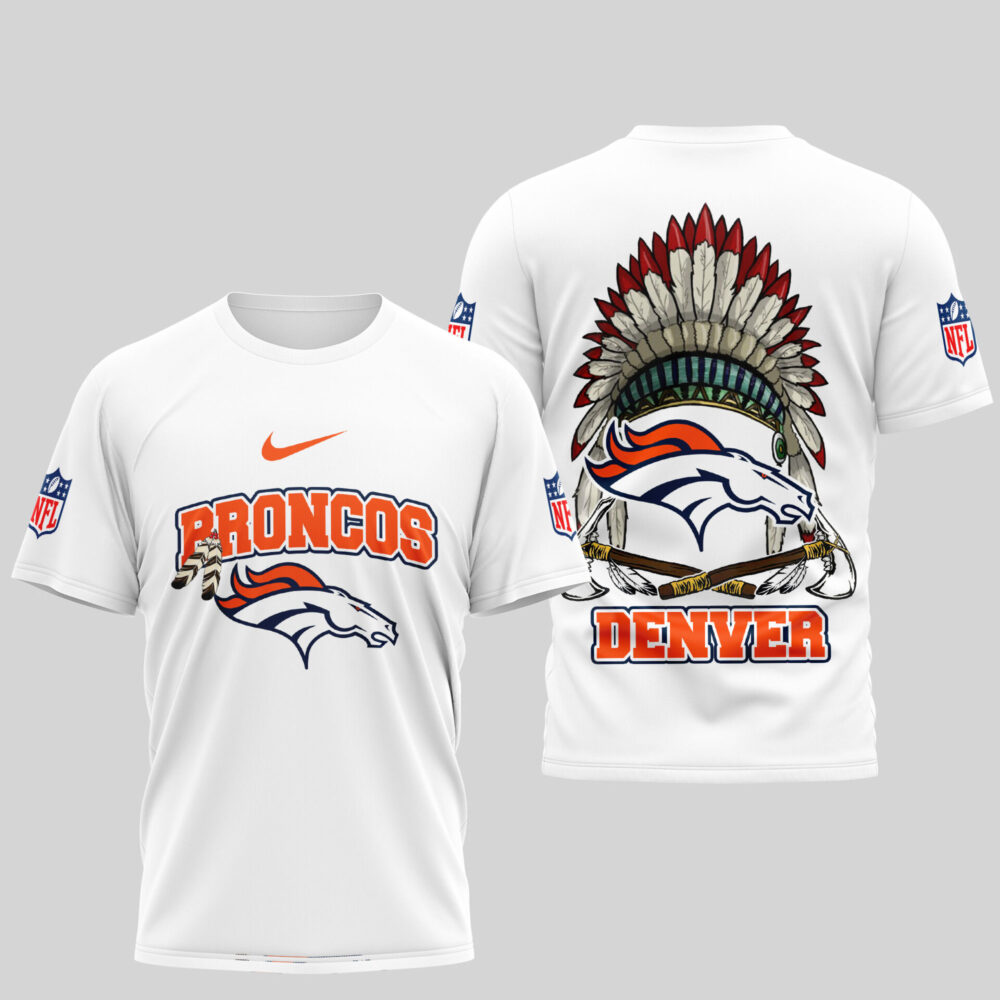 Denver Broncos | Premium Native American Leather 3D Shirt TD - White, 5XL