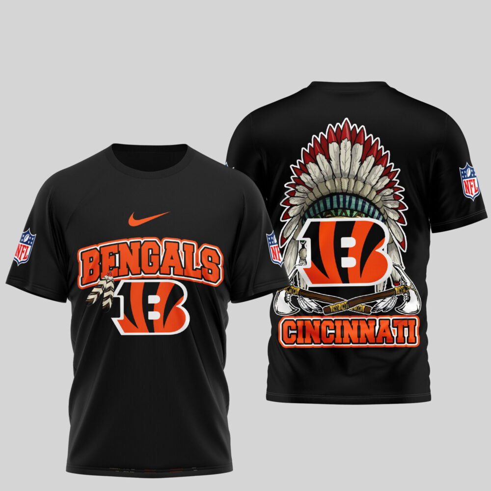 Cincinnati Bengals | Premium Native American Leather 3D Shirt TD - Black, 3XL