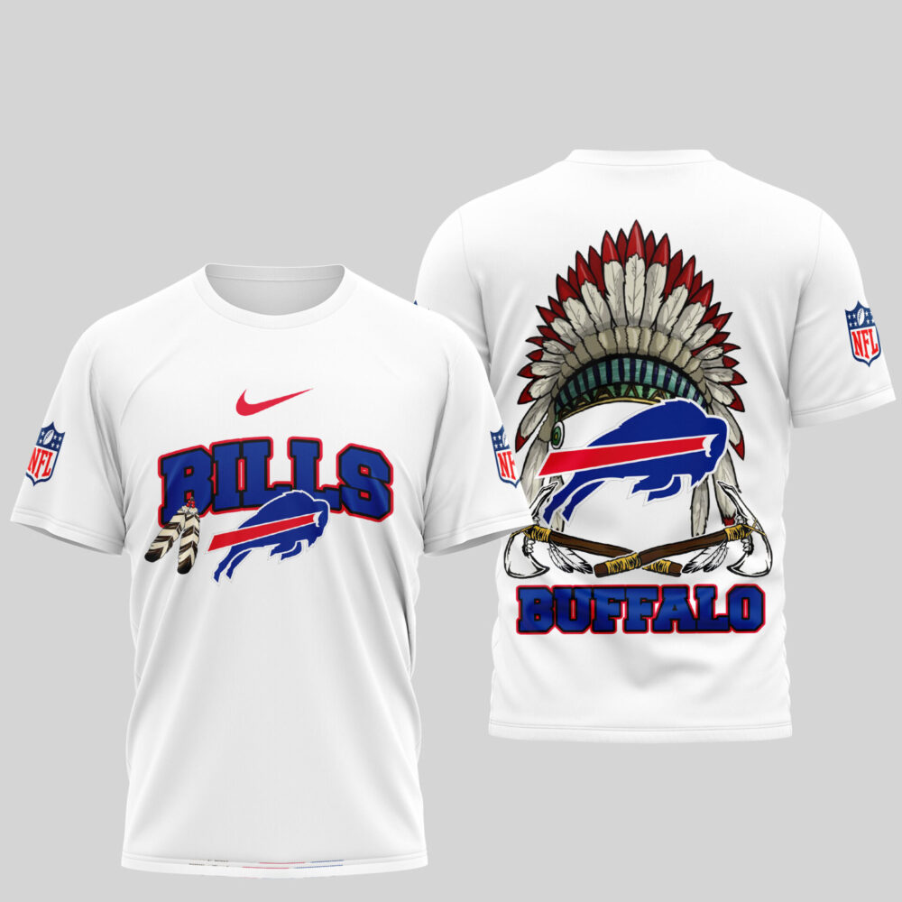 Buffalo Bills | Premium Native American Leather 3D Shirt TD - White, 2XL