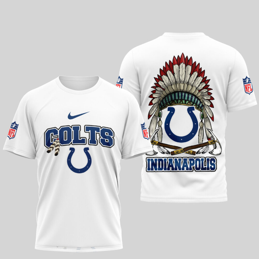 Indianapolis Colts | Premium Native American Leather 3D Shirt TD - White, 3XL