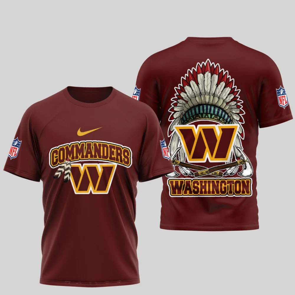 Washington Commanders | Premium Native American Leather 3D Shirt TD - Burgundy, 5XL