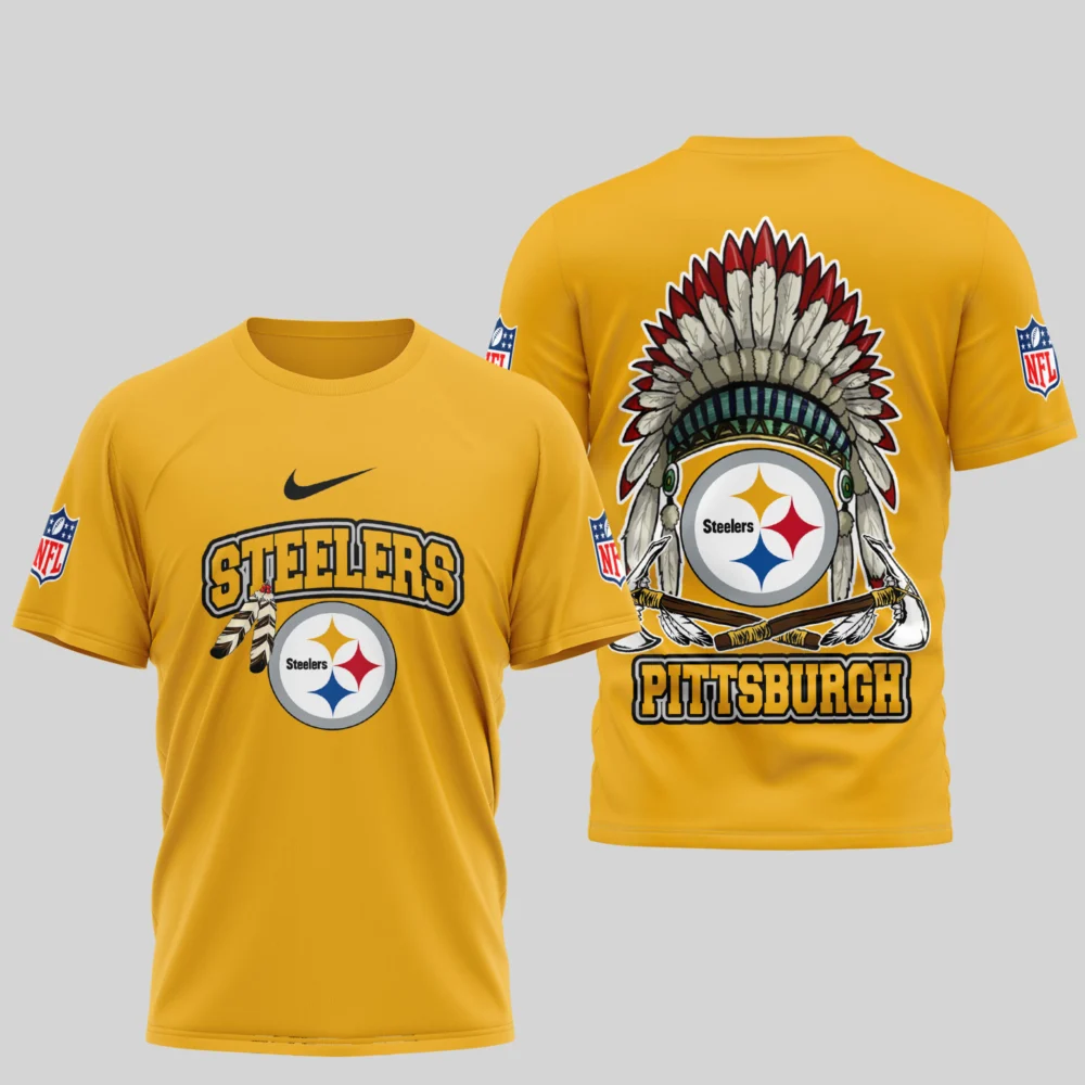 Pittsburgh Steelers | Premium Native American Leather 3D Shirt TD - Gold, S
