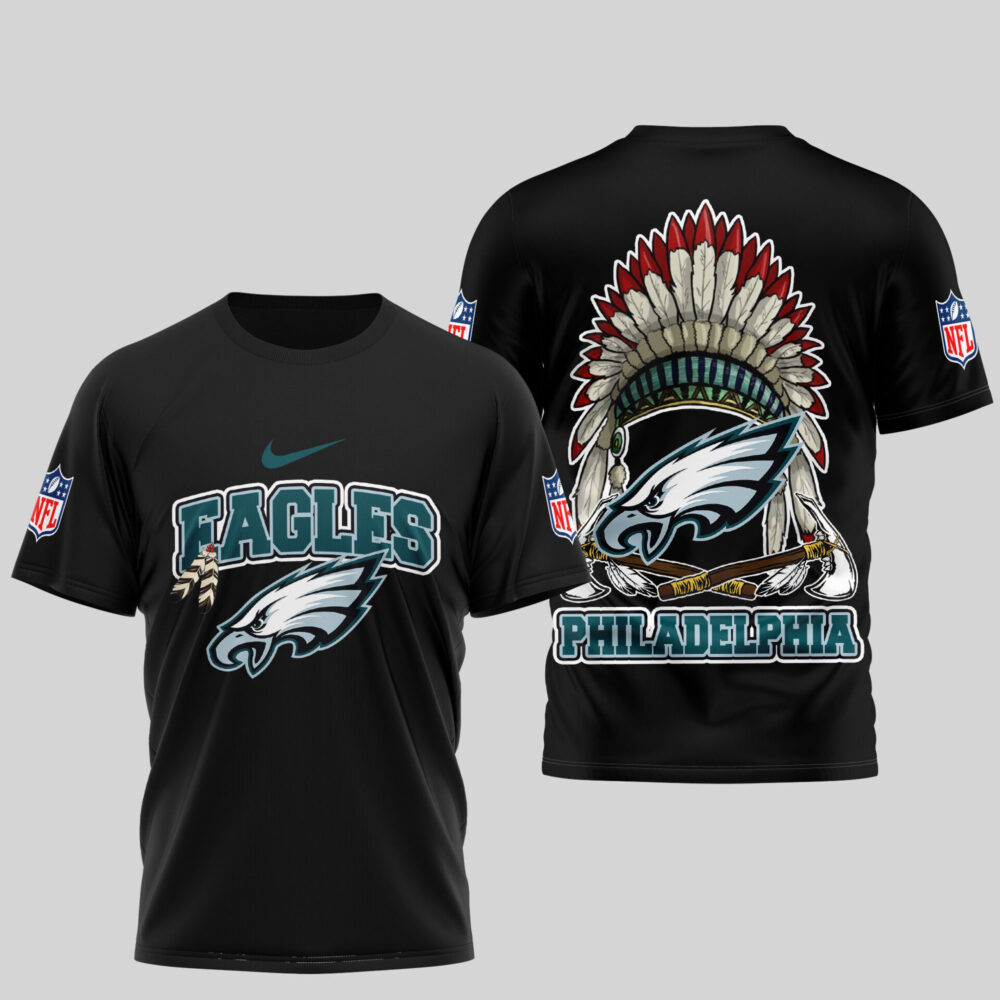 Philadelphia Eagles | Premium Native American Leather 3D Shirt TD - Black, L