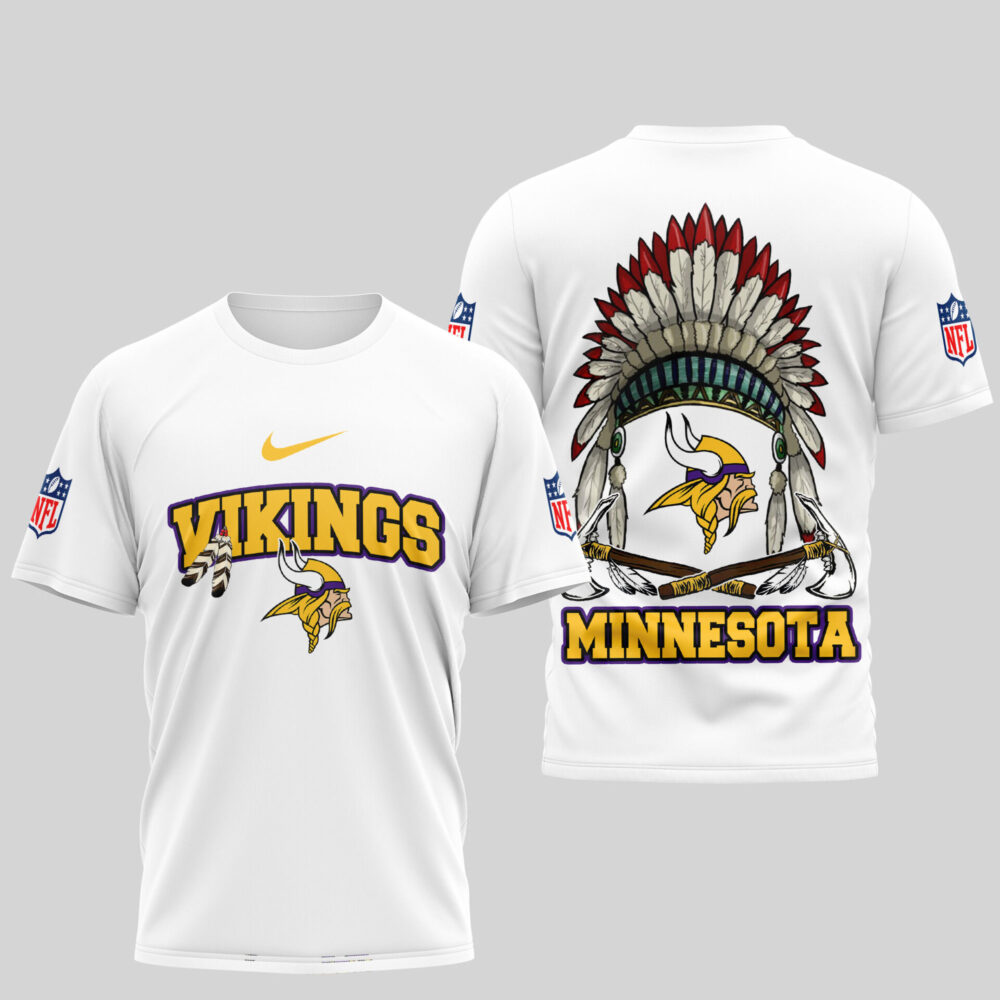 Minnesota Vikings | Premium Native American Leather 3D Shirt TD - White, M