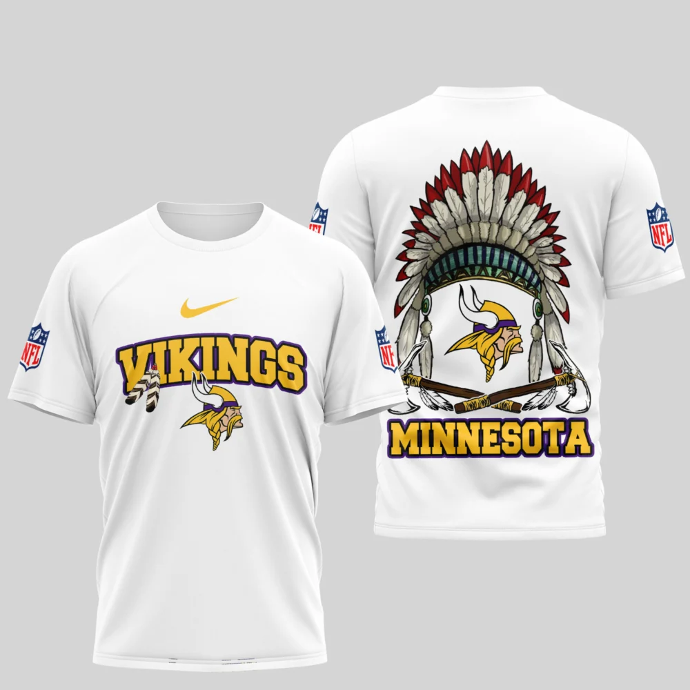 Minnesota Vikings | Premium Native American Leather 3D Shirt TD - White, 5XL