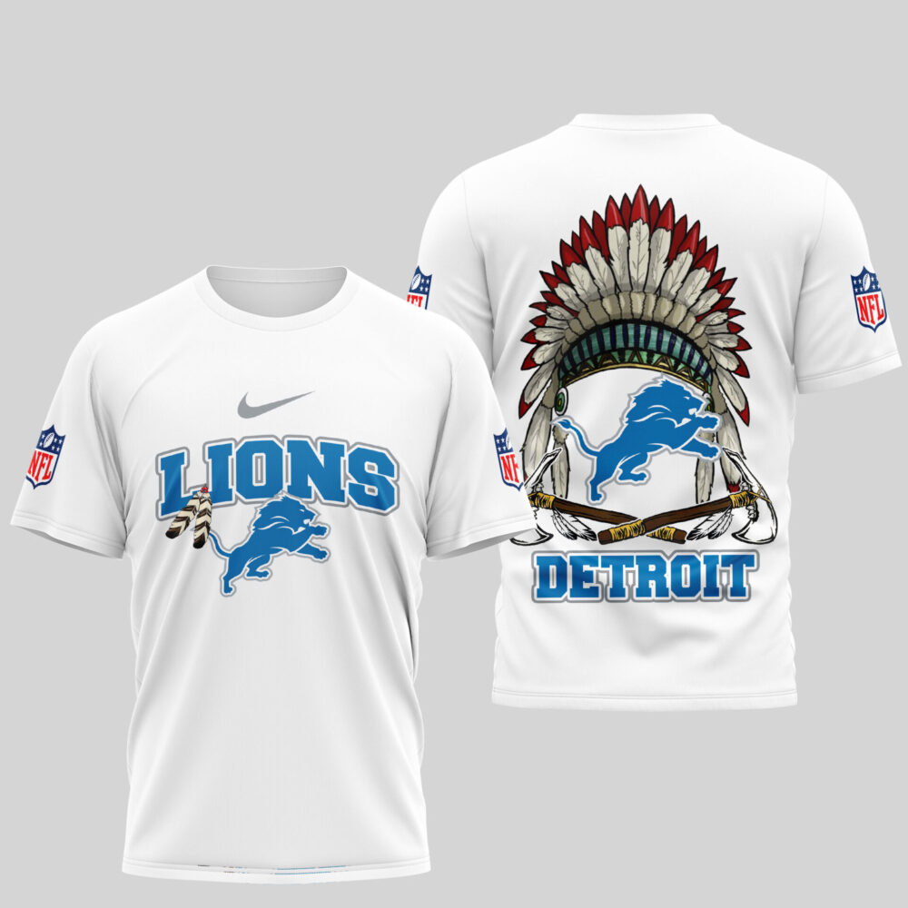 Detroit Lions | Premium Native American Leather 3D Shirt TD - White, M