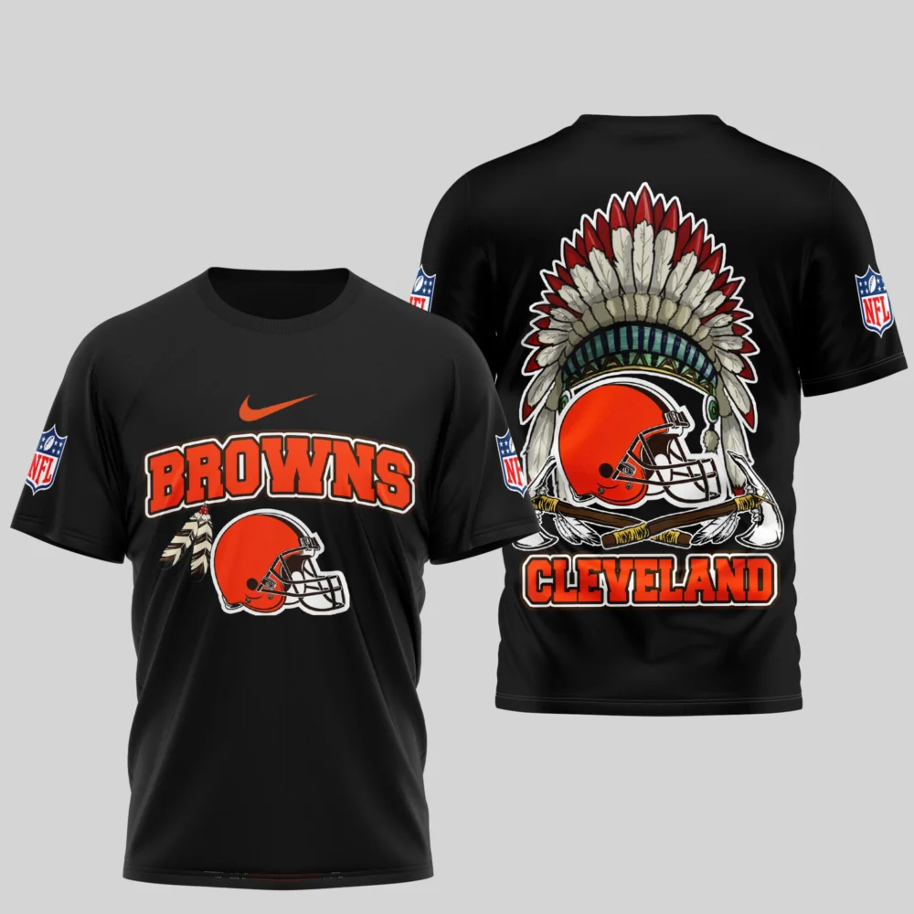 Cleveland Browns | Premium Native American Leather 3D Shirt TD - Black, 2XL