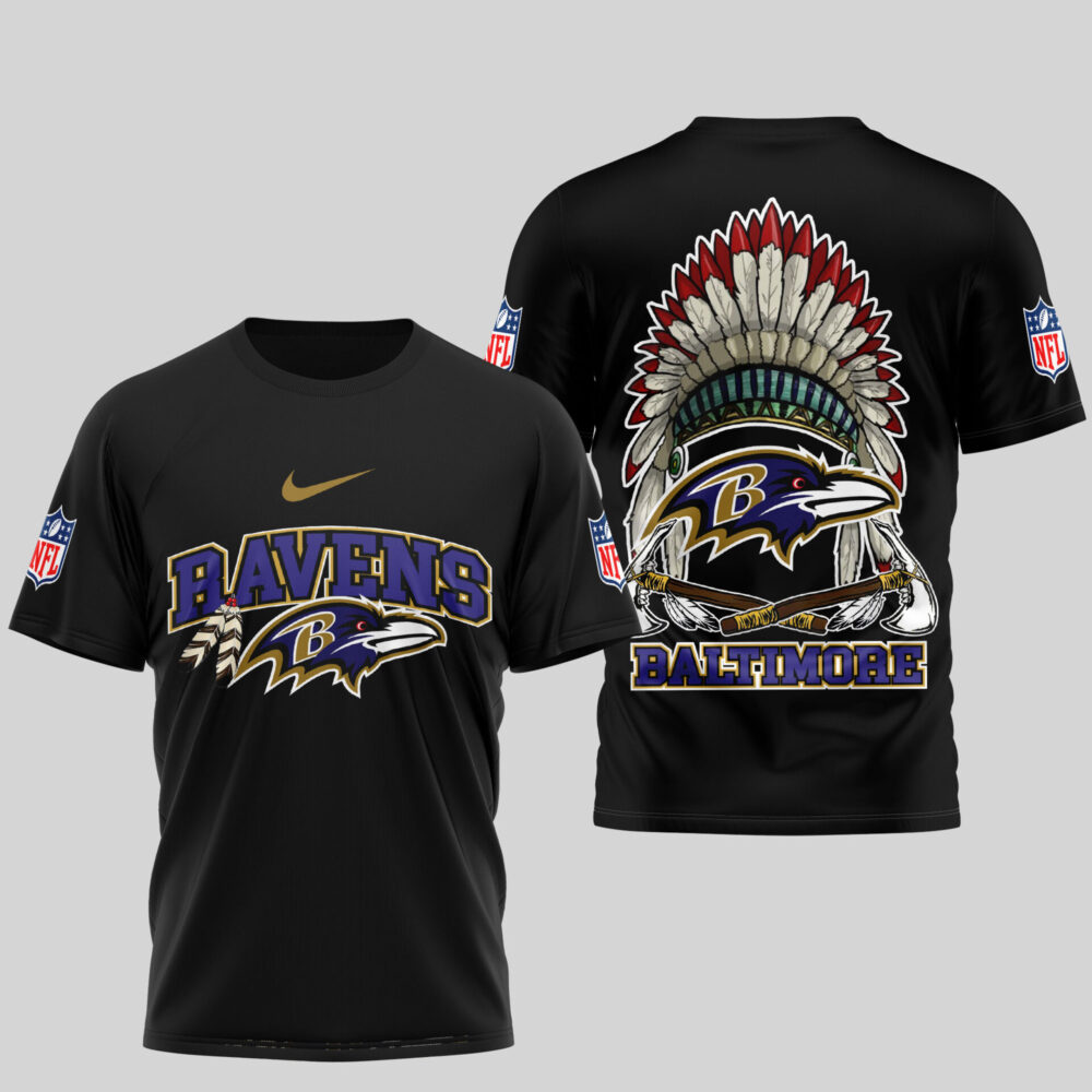 Baltimore Ravens | Premium Native American Leather 3D Shirt TD - Black, 3XL