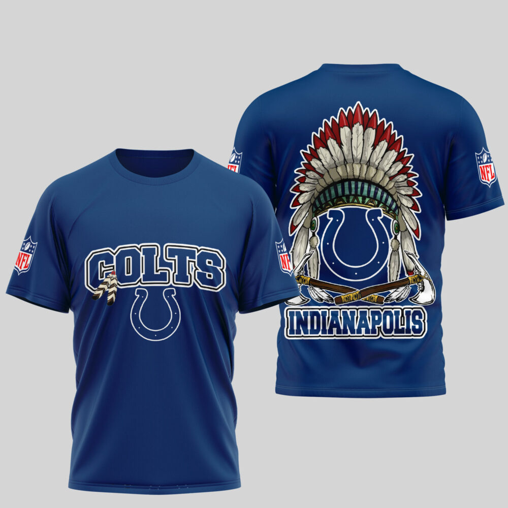 Indianapolis Colts | Premium Native American Leather 3D Shirt TD - Blue, 2XL
