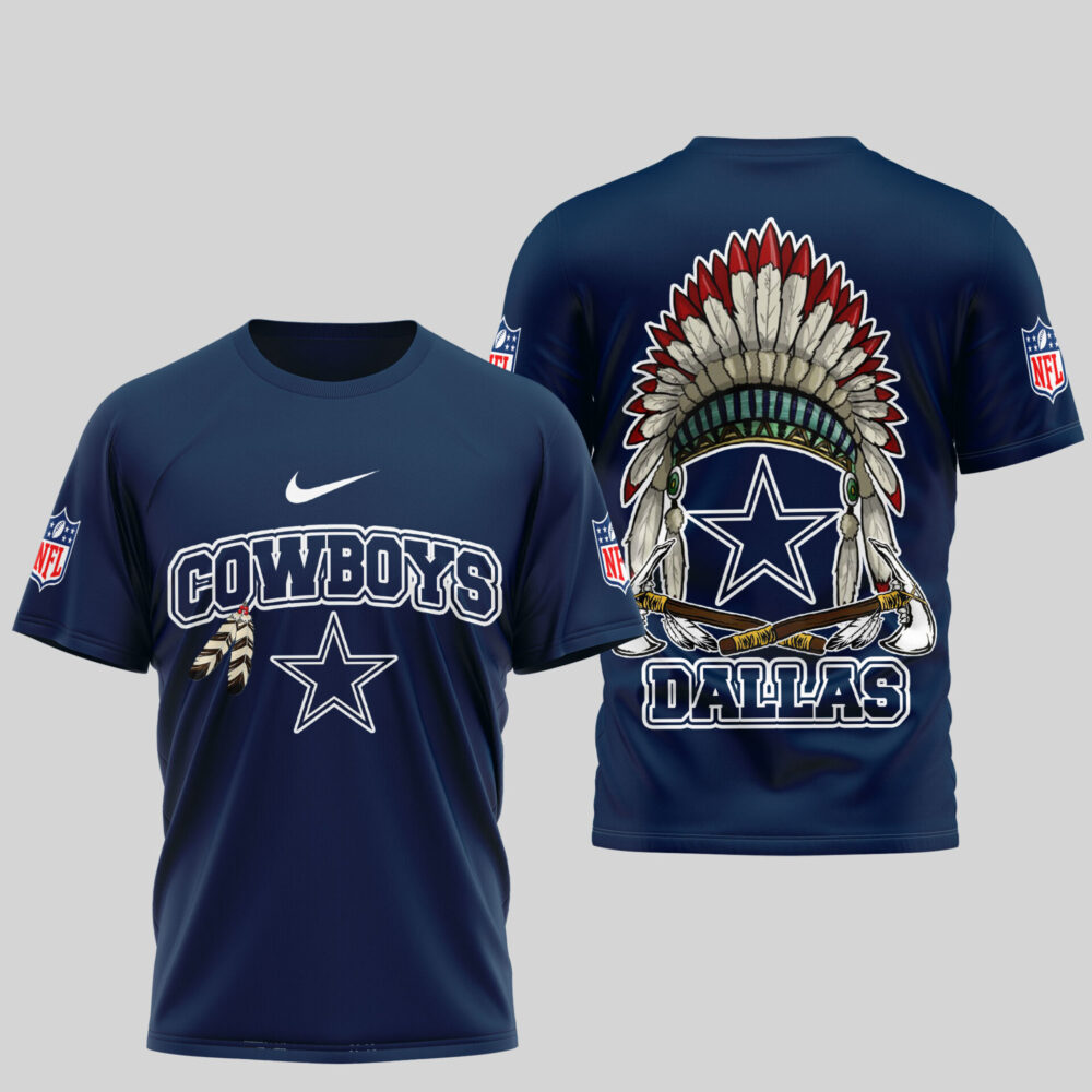Dallas Cowboys | Premium Native American Leather 3D Shirt TD - Blue, 2XL