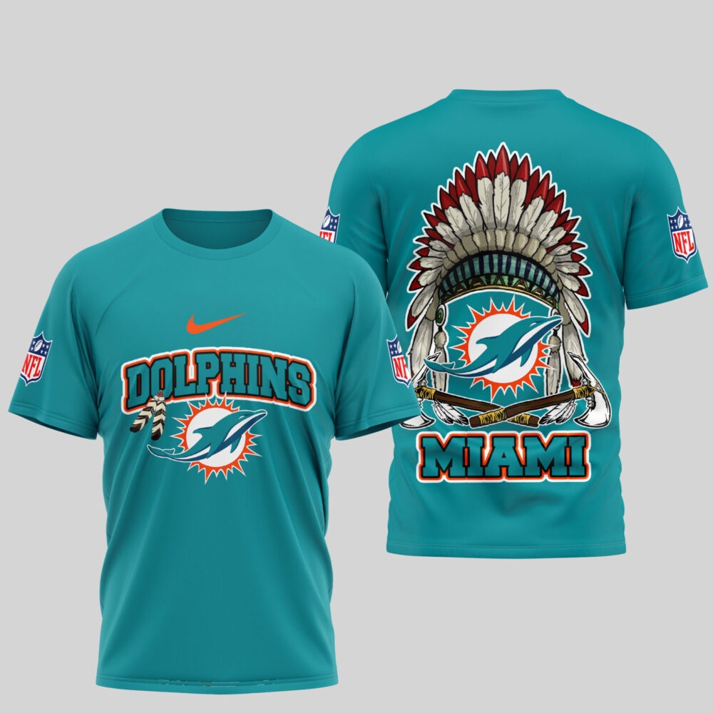 Miami Dolphins | Premium Native American Leather 3D Shirt TD - Aqua, 4XL