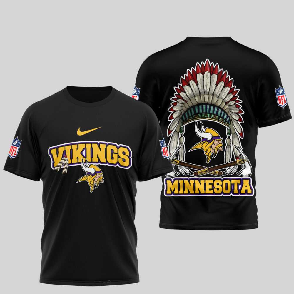 Minnesota Vikings | Premium Native American Leather 3D Shirt TD - Black, XL