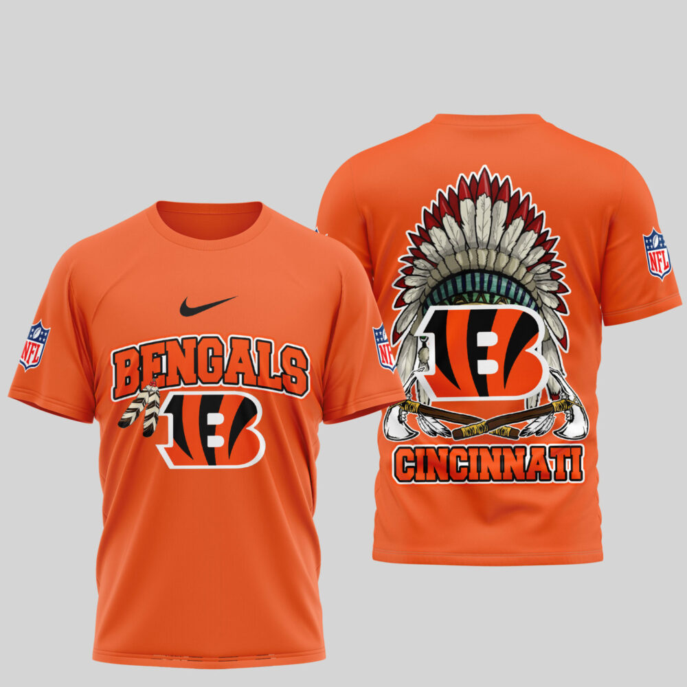 Cincinnati Bengals | Premium Native American Leather 3D Shirt TD - Orange, XL