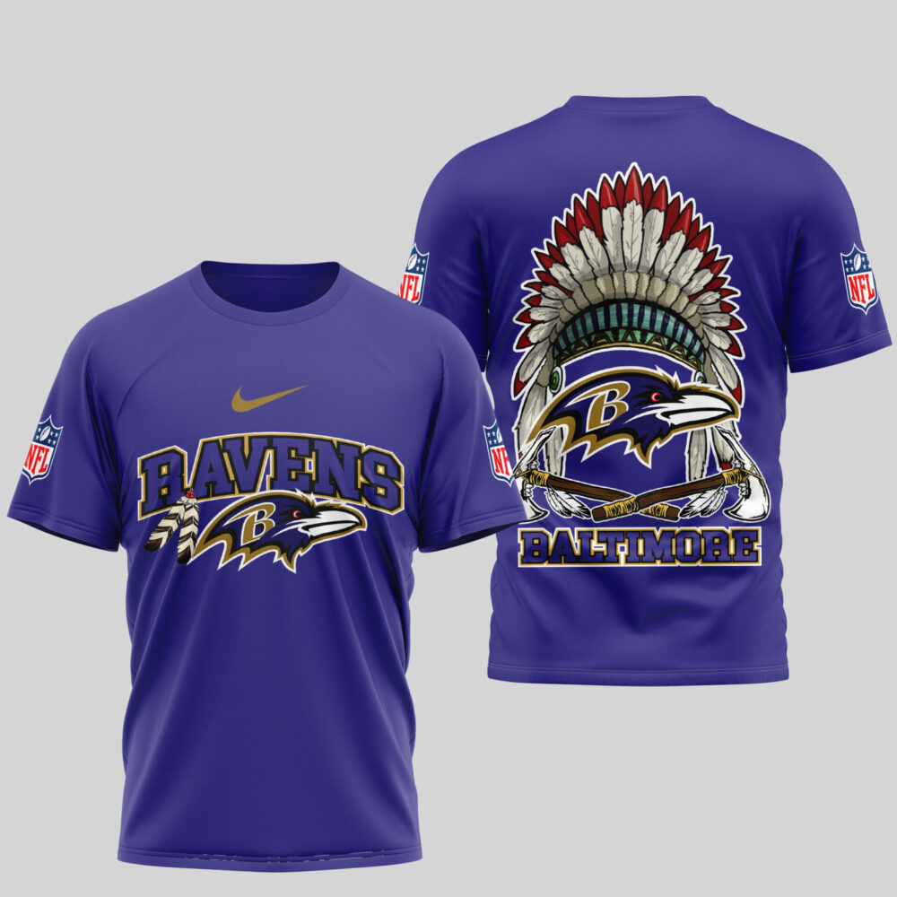 Baltimore Ravens | Premium Native American Leather 3D Shirt TD - Purple, L