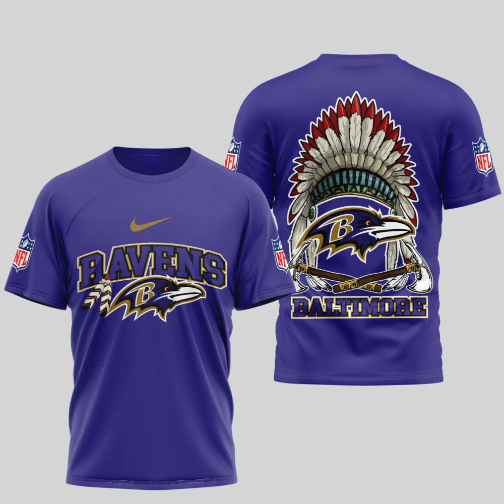 Baltimore Ravens | Premium Native American Leather 3D Shirt TD - Purple, 4XL