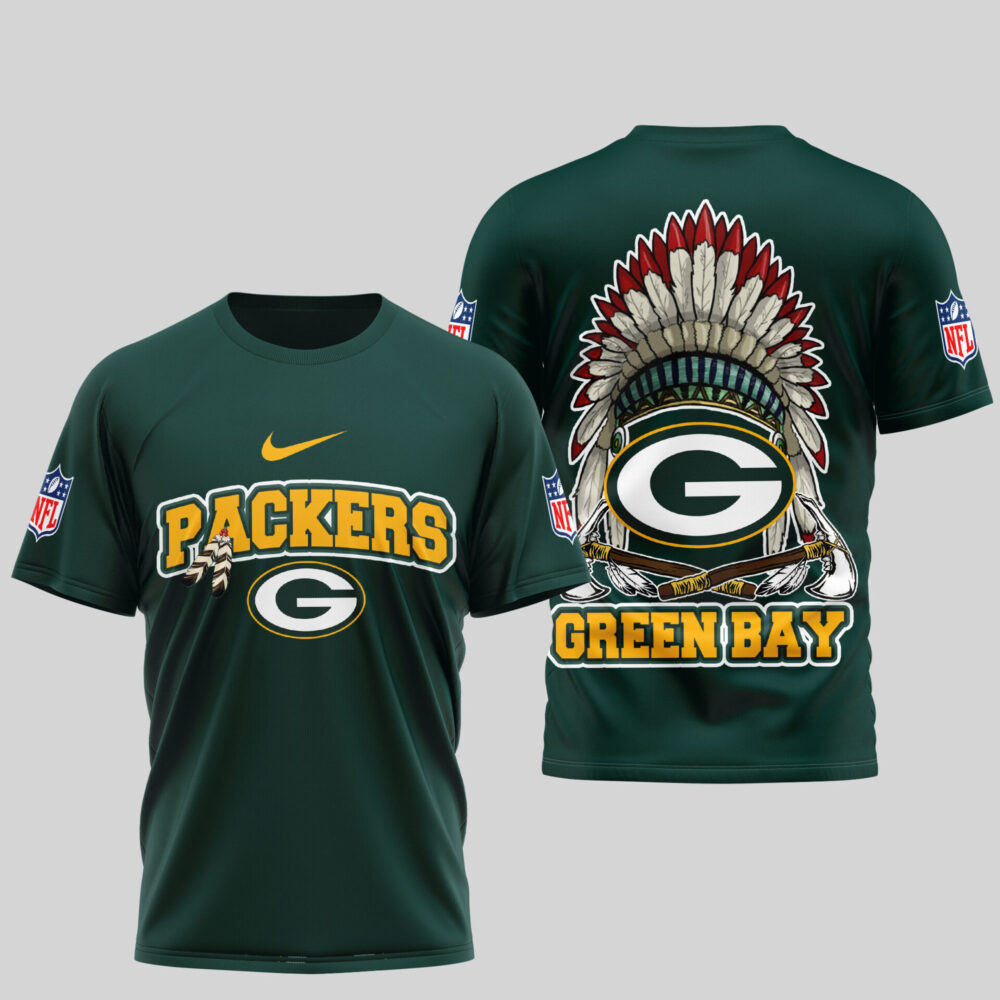 Green Bay Packers | Premium Native American Leather 3D Shirt TD - Green, 4XL