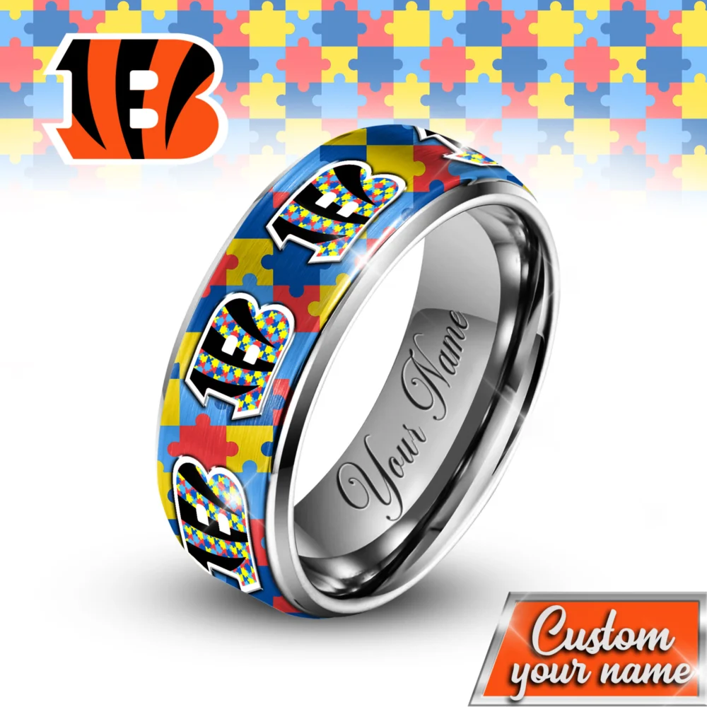 Cincinnati Bengals | NFL x Autism Silver Tungsten Ring TD