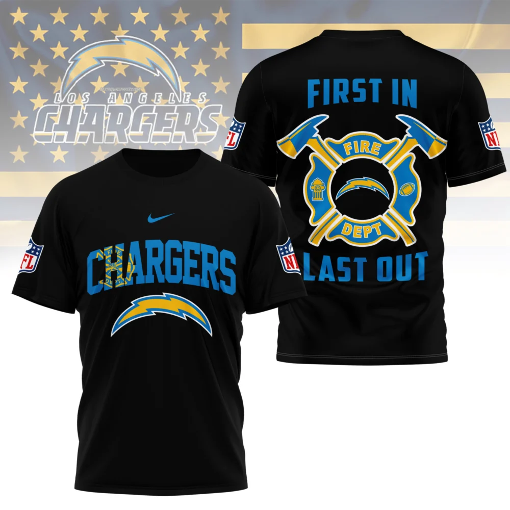 Los Angeles Chargers | Premium NFL Fire Dept 3D Shirt TD - Black, L