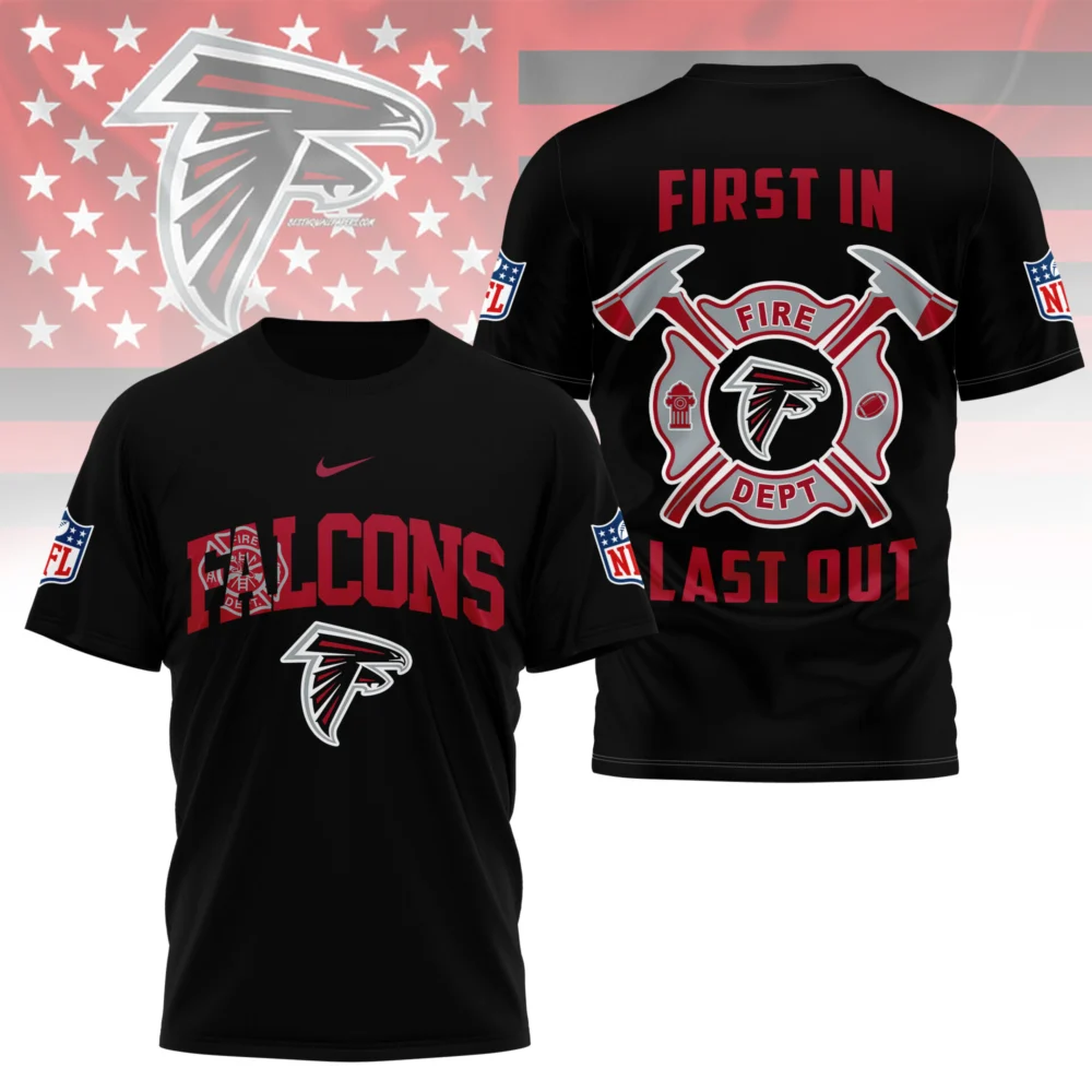 Atlanta Falcons | Premium NFL Fire Dept 3D Shirt TD - Black, 4XL
