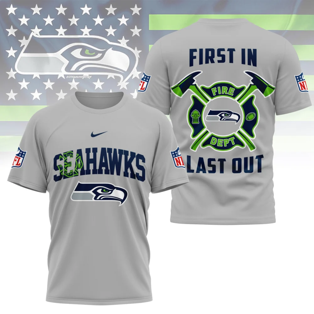 Seattle Seahawks | Premium NFL Fire Dept 3D Shirt TD - Gray, L
