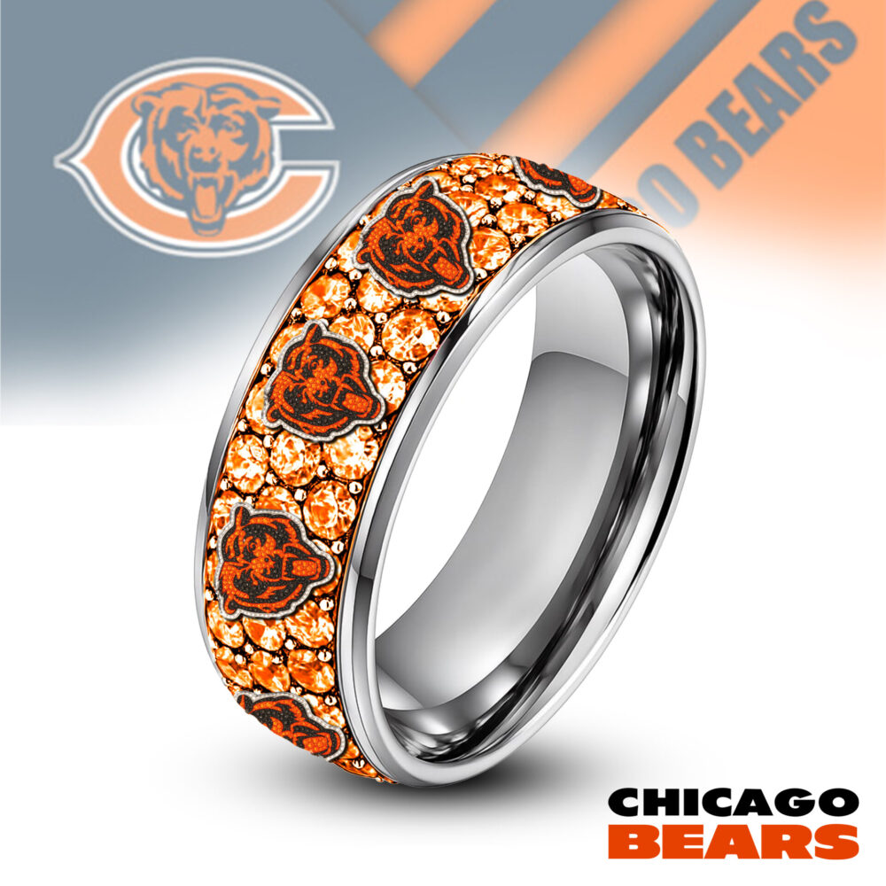 Chicago Bears | Silver Tungsten Bling Rhinestone Ring TD
