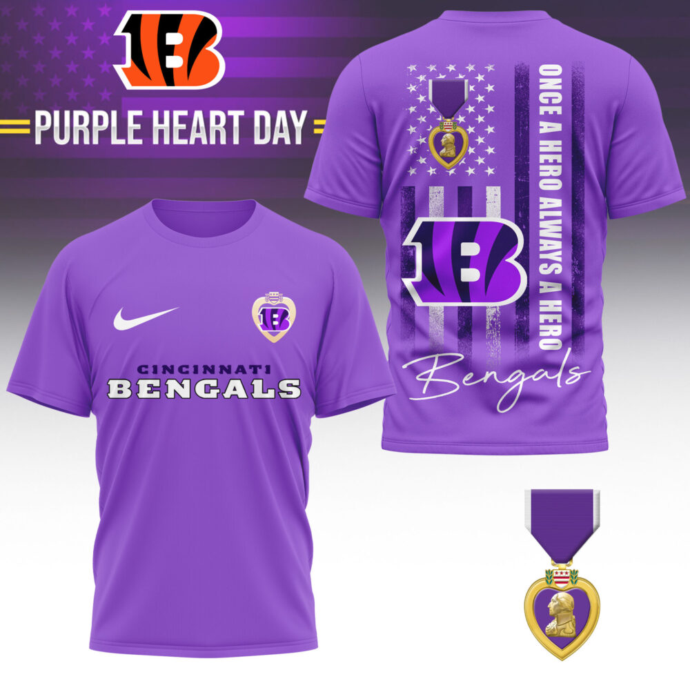Cincinnati Bengals | Premium NFL Premium National Purple Heart Day 3D Shirt HI