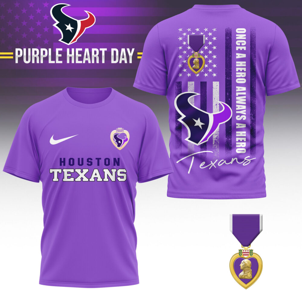 Houston Texans | Premium NFL Premium National Purple Heart Day 3D Shirt HI