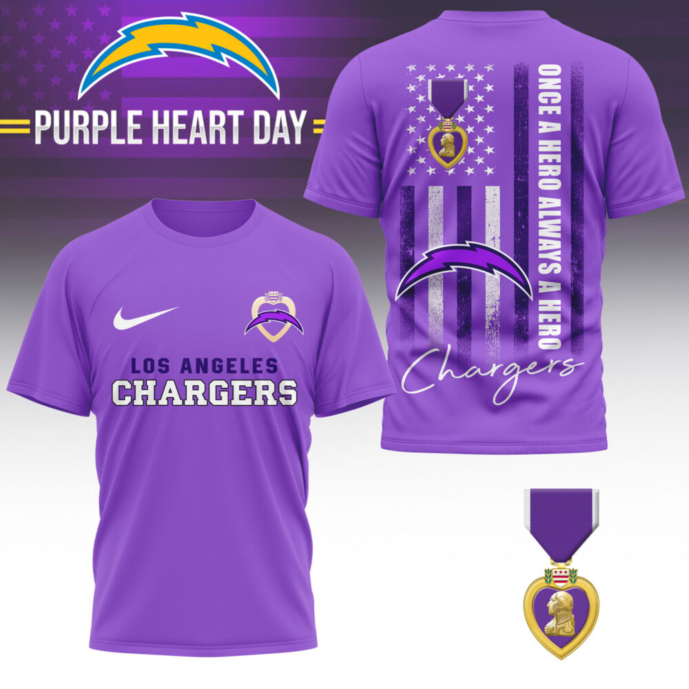 Los Angeles Chargers | Premium NFL Premium National Purple Heart Day 3D Shirt HI