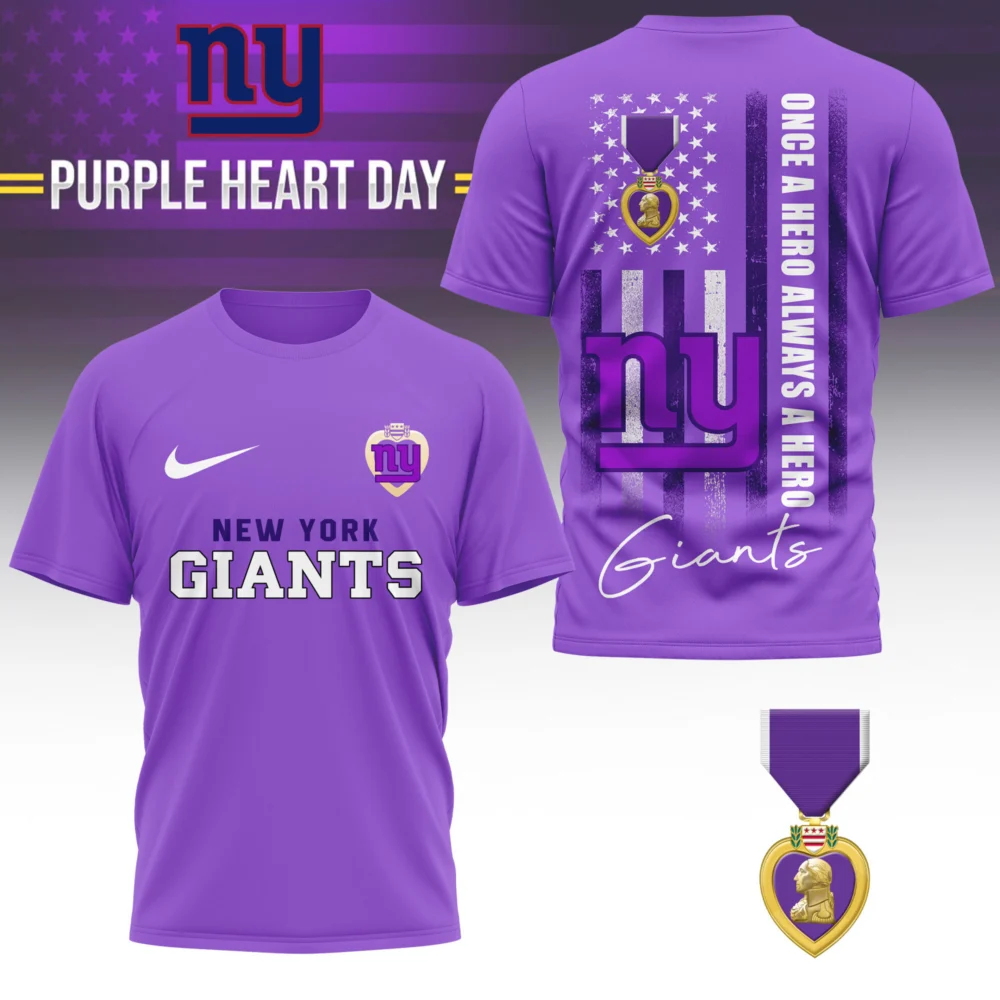 New York Giants | Premium NFL Premium National Purple Heart Day 3D Shirt HI
