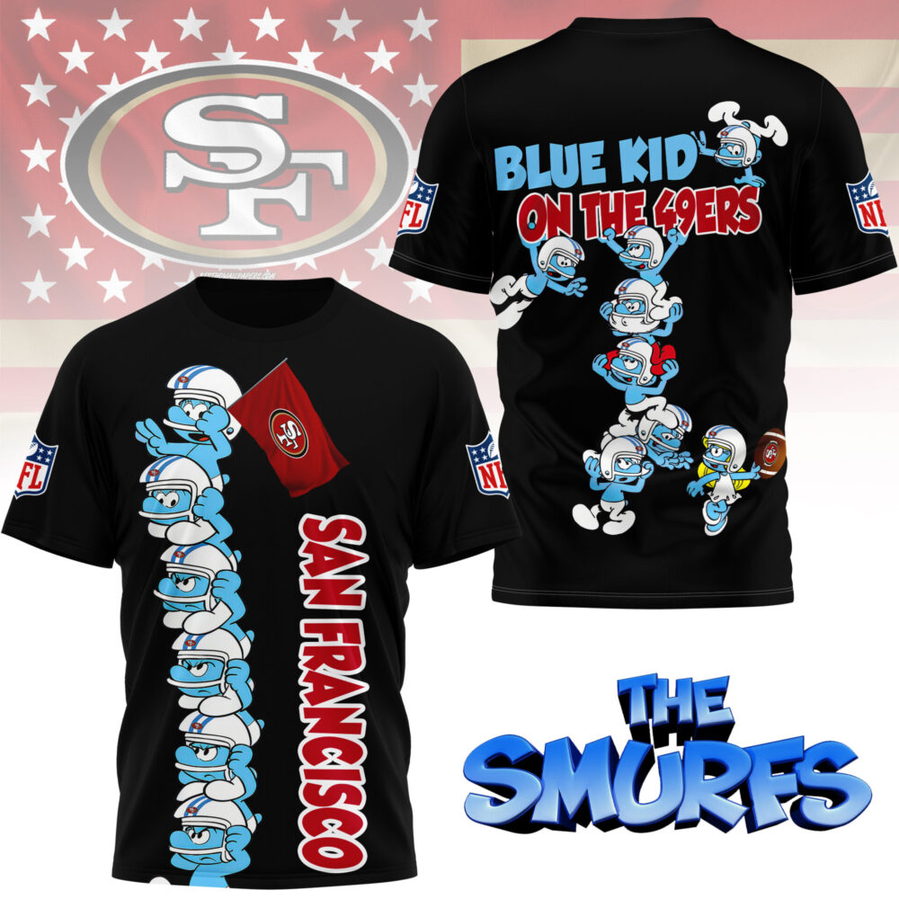 San Francisco 49ers | Premium NFL x Smurfs 3D Shirt NY - Black