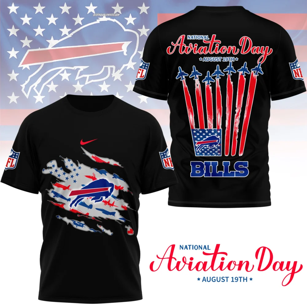 Buffalo Bills | Premium National Aviation Day 3D Shirt NY - XL, Black