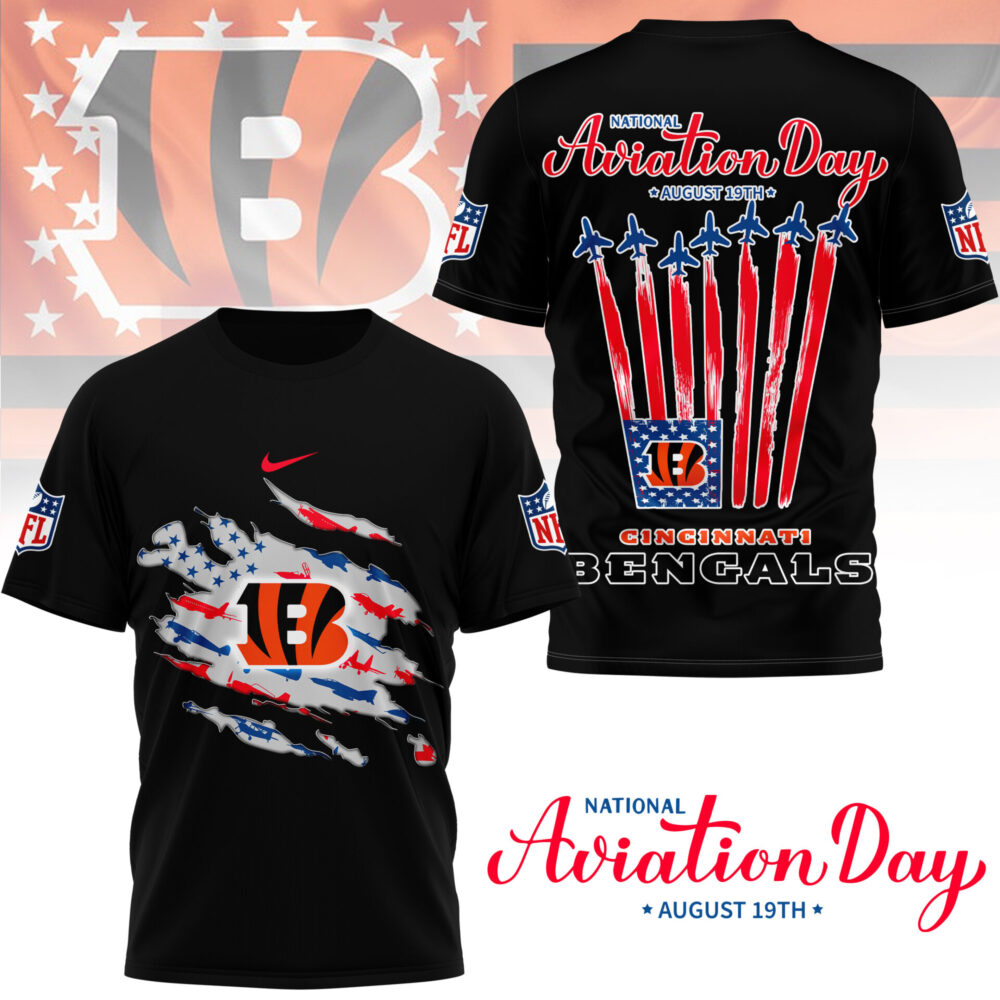 Cincinnati Bengals | Premium National Aviation Day 3D Shirt NY - L, Black