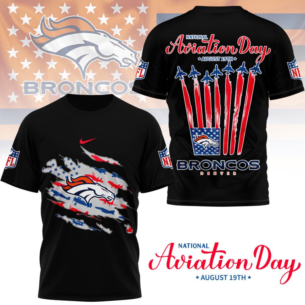 Denver Broncos | Premium National Aviation Day 3D Shirt NY - 2XL, Black