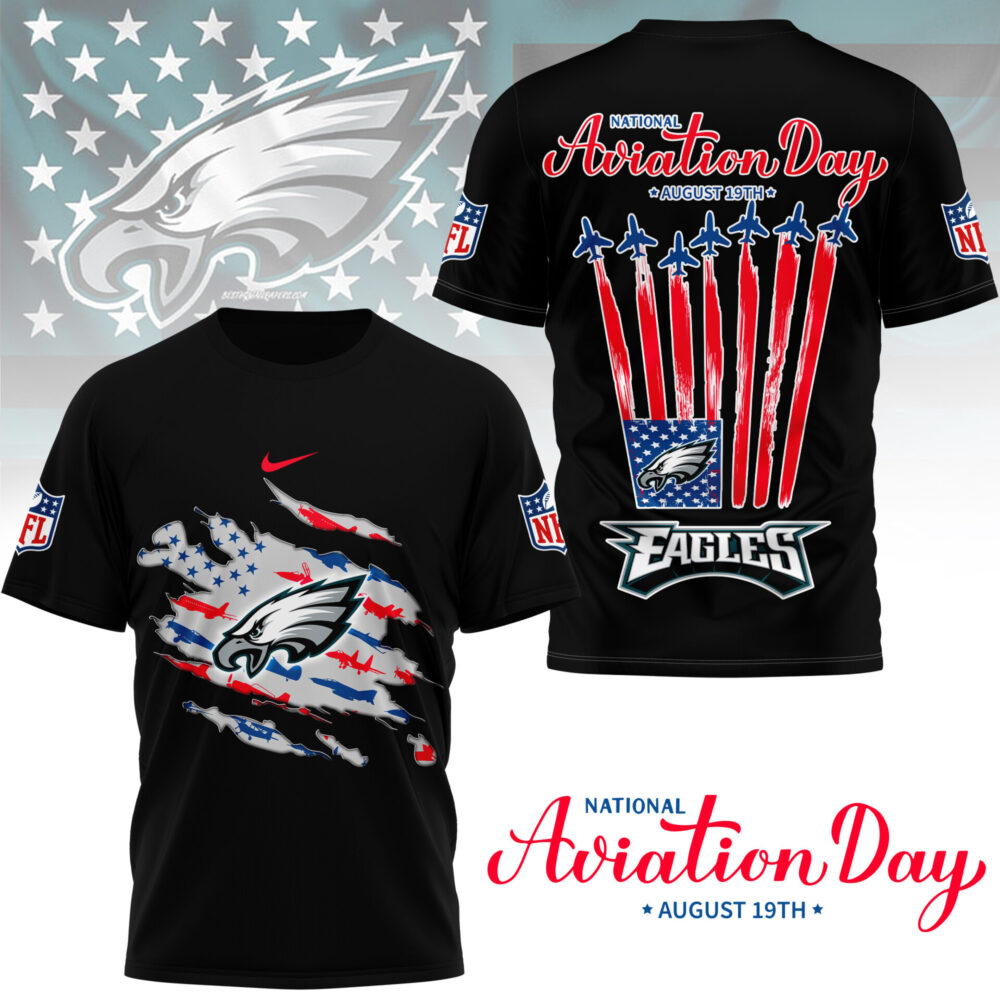 Philadelphia Eagles | Premium National Aviation Day 3D Shirt NY - 3XL, Black