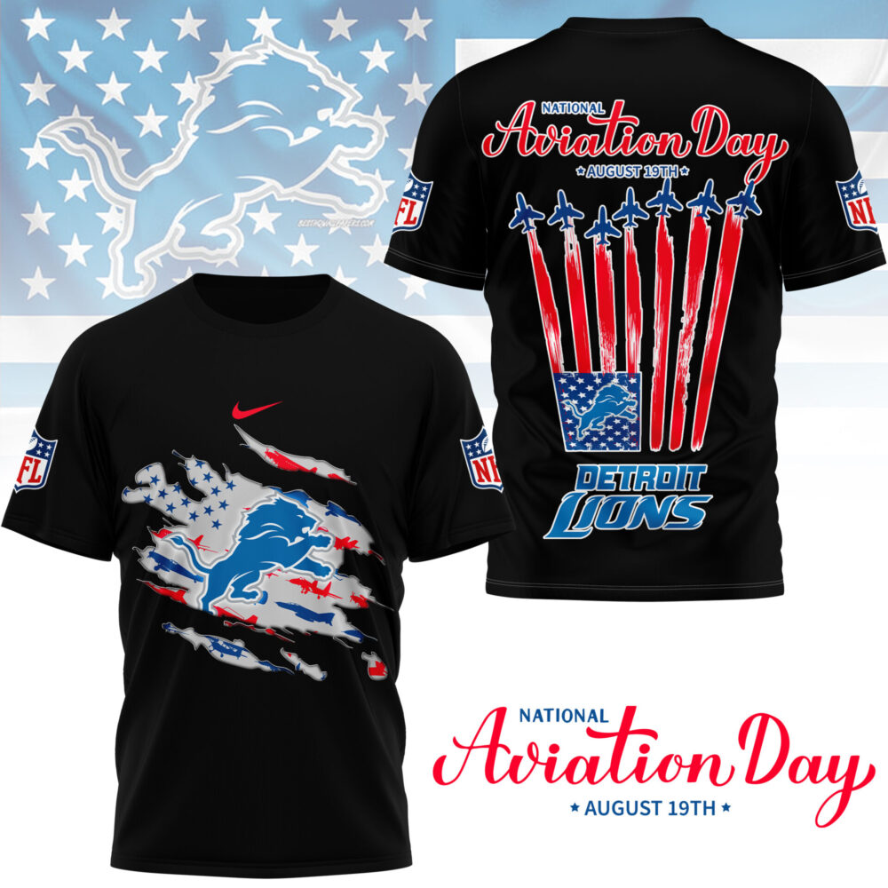 Detroit Lions | Premium National Aviation Day 3D Shirt NY - 4XL, Black